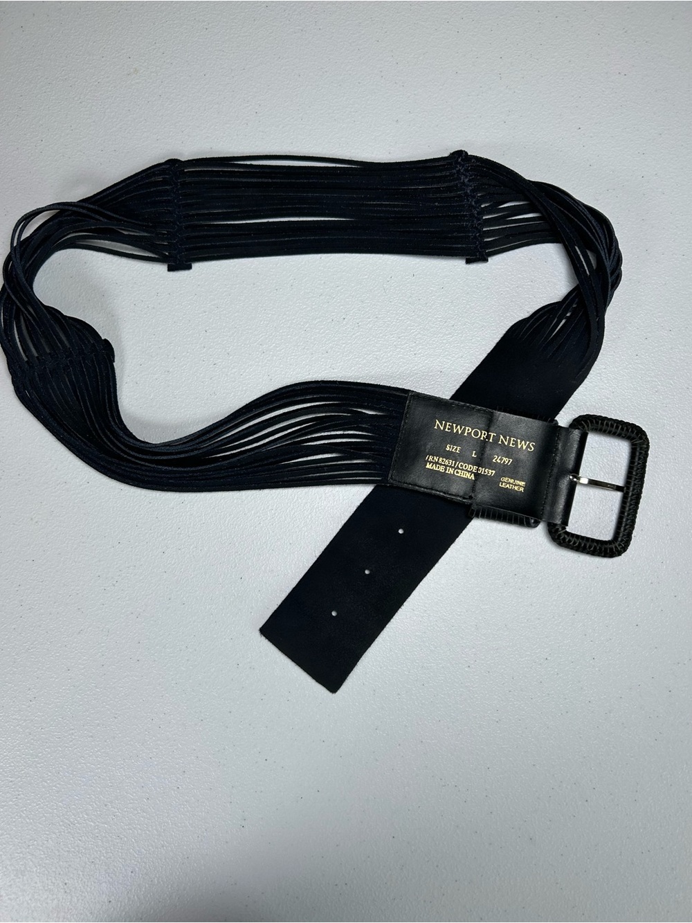 Vintage Newport News Black Leather Multi Strand Statement Belt Large Y2K Glam - Picture 2 of 7